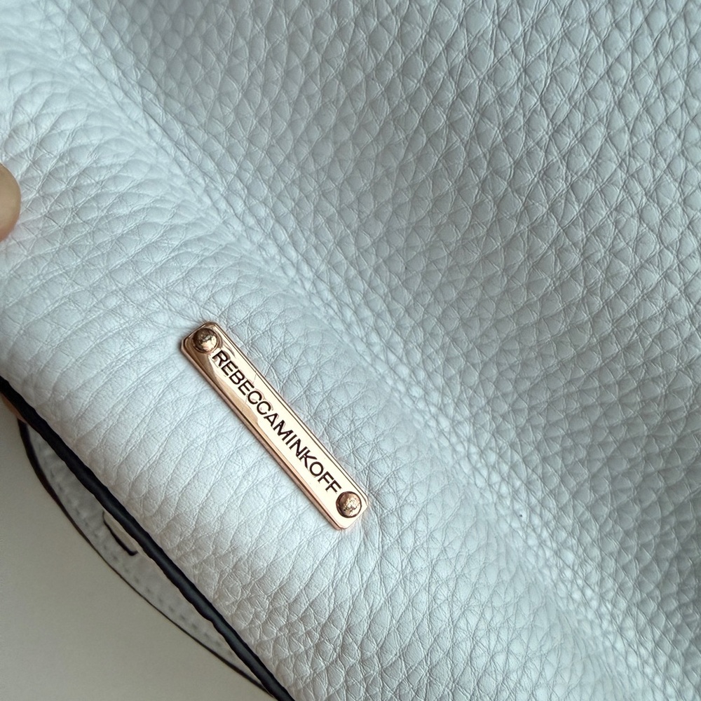 Rebecca Minkoff Belay Satchel White Pebbled Leather Rose Gold Crossbody - Picture 5 of 9
